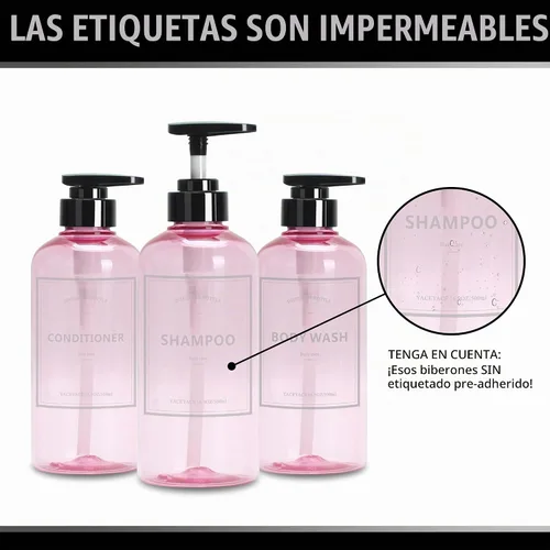 Vista 2 de Juego de dispensador de champú y acondicionador, 3 piezas, 16.9 Rosa claro