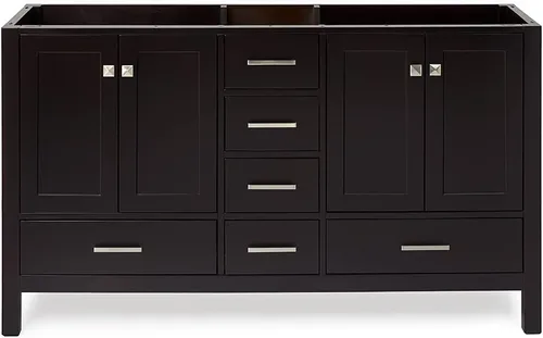 Vista 26 de ARIEL Cambridge Mueble base de tocador de baño de 36 pulgadas, madera maciza, 2 puertas de cierre suave, 5 cajones de cola de milano, roble marrón