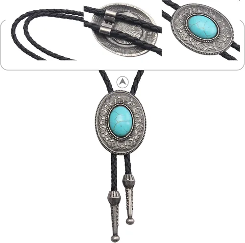 Vista 4 de Jeilwiy Corbata de bolo para hombre, corbata de vaquero occidental, collar de corbata de bolo dorado, corbata de cuero, corbata de Halloween