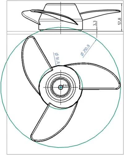 Vista 6 de Hélices Motor fueraborda eléctrico para motores de arrastre de 55 libras, 62 libras, 86 libras, accesorios de montaje/barco 3 cuchillas (negro)
