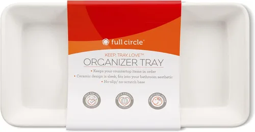 Vista 6 de Full Circle Keep, Tray, Love - Bandeja organizadora de cerámica para baño y cocina, color blanco