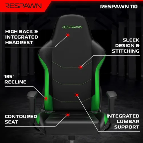 Vista 3 de Respawn Silla de juegos 110, silla de oficina ergonómica con reposacabezas Verde