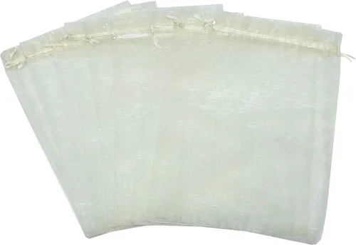 Vista 4 de Ankirol 100 bolsas de organza transparente de 8 x 12 bolsas grandes de organza con cordón (crema)