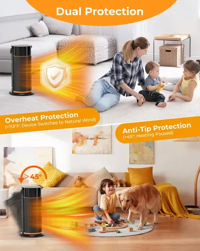 Vista 5 de Calentador eléctrico portátil – Calentadores de calor de cerámica PTC de 1500 W de seguridad rápida con control remoto, temporizador, oscilación