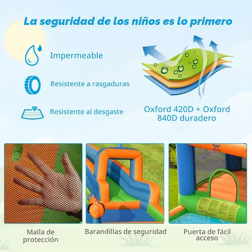 Vista 3 de BOUNTECH Tobogán acuático inflable, castillo de salto de parque acuático para niños con gran piscina de salpicaduras, 2 paredes de escalada