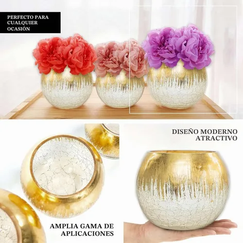 Vista 4 de Efavormart - Florero de cristal agrietado dorado de 4.5 pulgadas, florero de burbujas