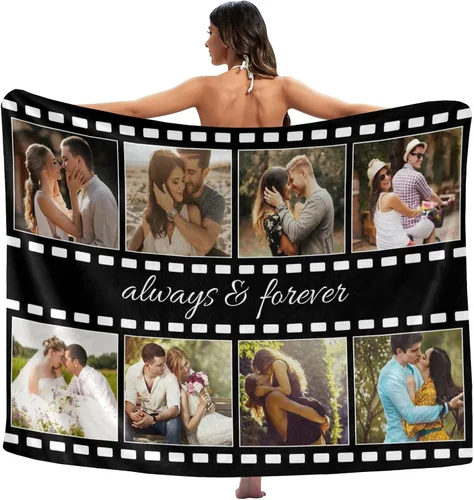Vista 2 de Mantas personalizadas con fotos, regalos personalizados para parejas, manta con fotos personalizada, regalos para siempre y para siempre, regalo