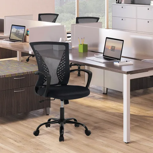 Vista 7 de Silla de oficina ergonómica con soporte lumbar, silla de computadora de malla ajustable para oficina en casa, silla giratoria de respaldo medio