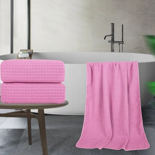 Vista 4 de POLYTE Toalla de baño de microfibra de gran tamaño de secado rápido sin pelusas, 60 x 30 pulgadas, juego de 2 (rosa, tejido de gofre)