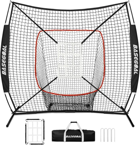 Vista 8 de BaseGoal 6'×6' Baseball Softball Practice Net,Baseball Backstop,for Hitting Pitching Batting Catching with Bow Frame,Bonus Strike Zone,Target