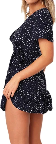 Vista 3 de Relipop - Vestido de verano para mujer, manga corta, cuello en V, estampado y casual, vestidos cortos