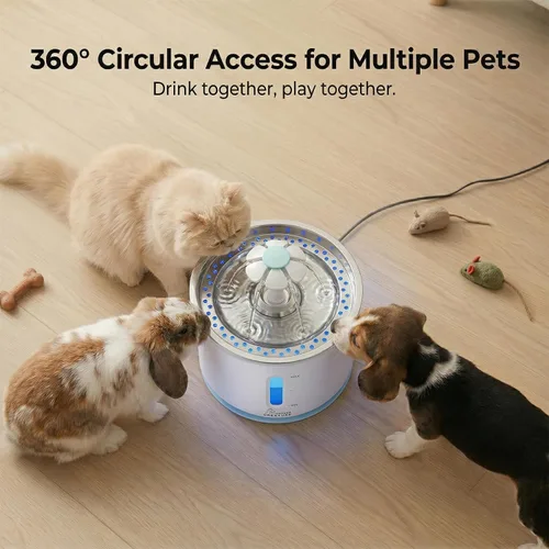 Vista 5 de Wonder Creature Fuente de agua para gatos, tapa de acero inoxidable, 81 oz