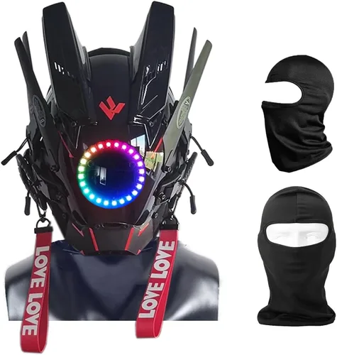 Vista 3 de HCYPUNK Máscara punk, casco de cosplay para hombres, ropa tecnológica punk futurista, Halloween, cosplay, ajuste para fiestas, festivales de música
