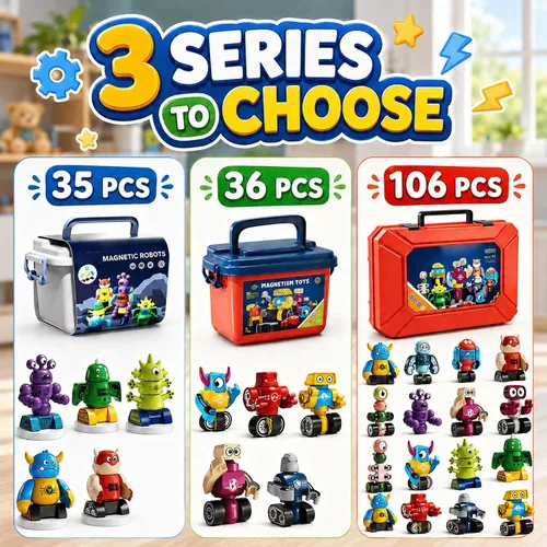 Vista 3 de Juguetes de construcción de robots magnéticos para niños de 3 a 5 y 4 a 8 años, set de 36 piezas de bloques de construcción de robots monstruos