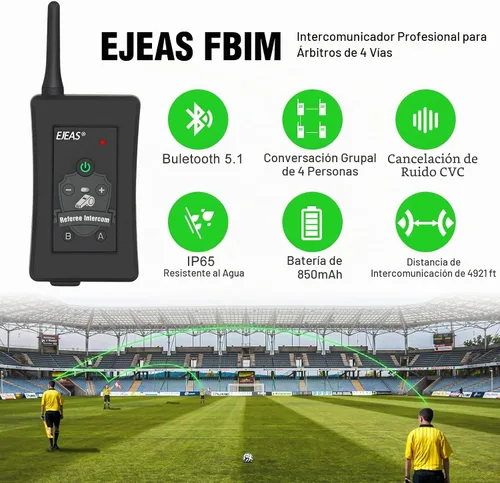 Vista 4 de EJEAS FBIM Intercomunicador Bluetooth profesional de árbitro de fútbol, 850 mAh, dúplex, 1500 M, inalámbrico Bluetooth con función de reducción