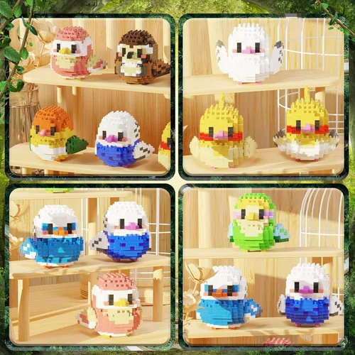 Vista 2 de Bibilock Cute Parrot - Juego de bloques de construcción de microbloques de construcción, 12 piezas de mini ladrillos de la serie de pájaros