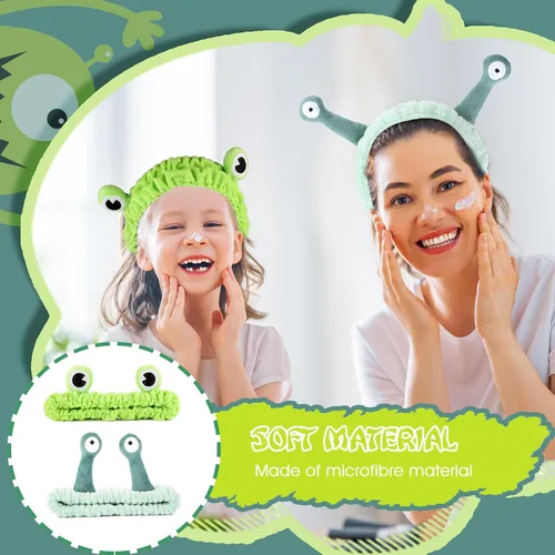 Vista 4 de Molain Diadema de rana para lavado de cara, bandas para el cabello de spa, diademas de maquillaje para mujeres, de dibujos animados, de forro polar