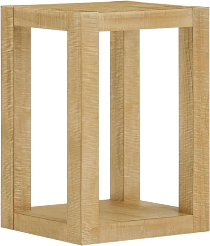 Vista 6 de Mesa auxiliar moderna de madera rústica de 2 niveles, mesas de noche compactas para sala de estar, mesita de noche rectangular minimalista
