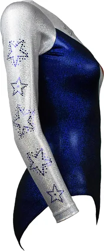 Vista 4 de Look-It Activewear Leotardo de gimnasia de manga larga con brillo rojo, blanco y azul para niñas y mujeres