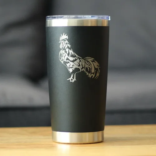 Vista 2 de Rooster - Vaso de café aislado con tapa deslizante, taza de viaje de acero inoxidable, regalos de pollo y decoración de granja para mujeres y Negro