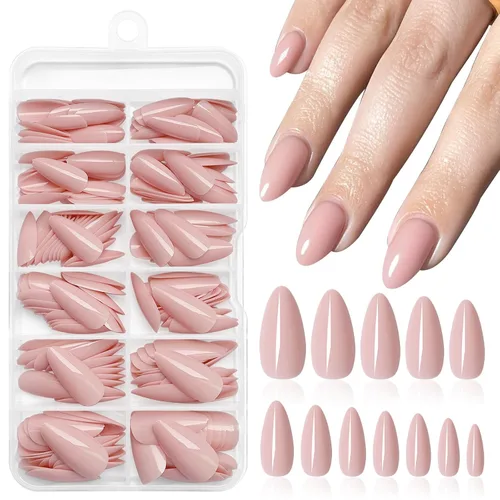 Vista 14 de 240 uñas postizas de color rosa gelatina, uñas postizas medianas con Rosado jalea