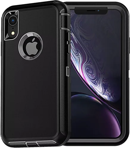 Vista 10 de YmhxcY Funda para iPhone XR, 3 capas de protección de cuerpo completo, a prueba de golpes, a prueba de caídas, resistente con clip para cinturón