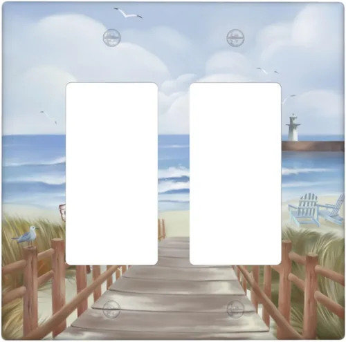 Vista 12 de Cubierta para placa de pared con diseño de océano de playa, cubierta de interruptor de luz de 1 cuadrilla, placa frontal decorativa de mar