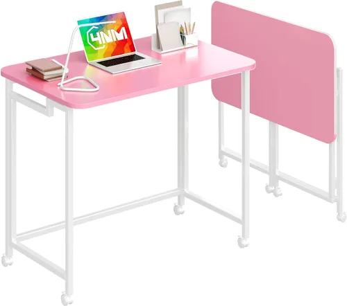 Vista 21 de 4NM Escritorio de computadora rodante móvil pequeño de 23.6", mesa carrito plegable para laptop con ruedas, escritorio de oficina portátil para Todo