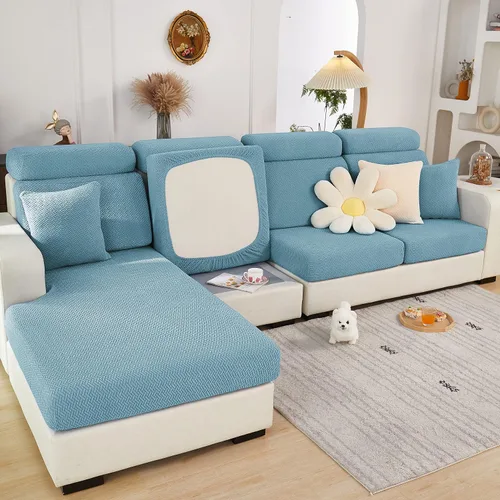 Vista 17 de OKYUK Fundas universales para sofá en forma de L resistentes al desgaste, funda para sofá chaise lounge, protector de muebles elástico Tejido Beige