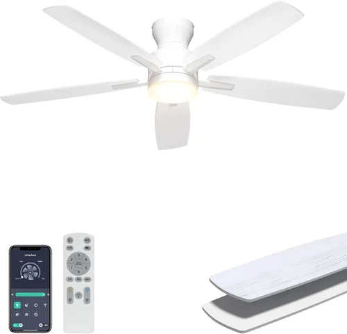Vista 14 de Ohniyou Ventilador de techo de perfil bajo de 52 pulgadas, sin luz, para Blanco