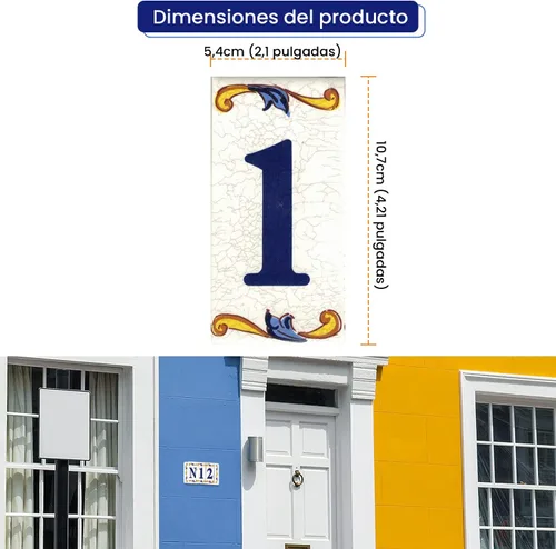 Vista 2 de House Numbers, Tile Numbers and Letters, Ceramic Sticker, Crackle Style, Names and Addresses, Crackle Design 5.4 x 10.7 cm