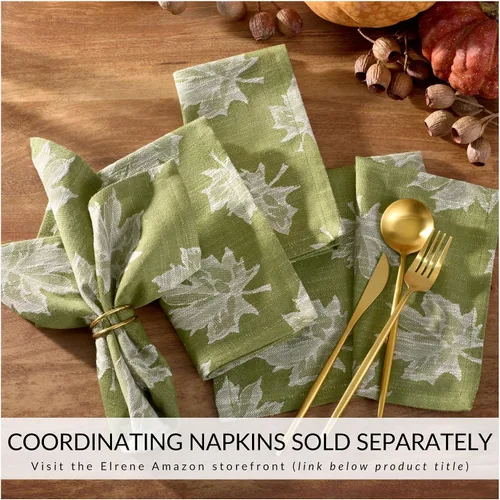 Vista 4 de Falling Leaves - Mantel jacquard color verde, 70 pulgadas de ancho x 70 pulgadas de largo, redondo