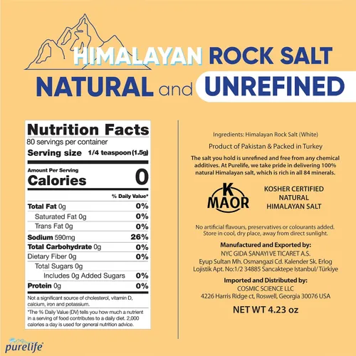 Vista 2 de Purelife Sal blanca del Himalaya gruesa – Sal de roca del Himalaya sin refinar con minerales Condimento natural gourmet en botella de vidrio