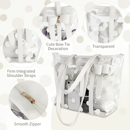 Vista 5 de Bolso de mano transparente impermeable de PVC para mujer, bolso de hombro, bolsa de playa, bolsa de trabajo de compras