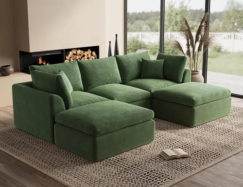 Vista 14 de ohllob Sofás seccionales Cloud de 110 pulgadas para sala de estar, sofá deshuesado en forma de L con otomana, sofá modular de 3 plazas, color negro