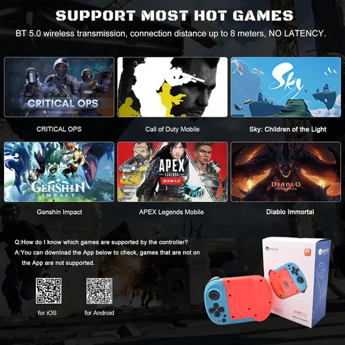 Vista 7 de Megadream Control de juegos Gamepad para iPhone iOS Android (azul+rojo)
