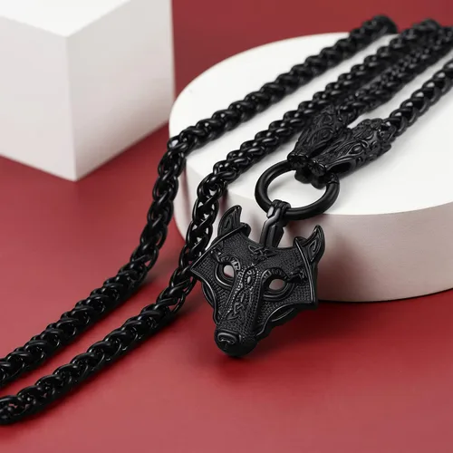 Vista 9 de FaithHeart Collar grueso de collar vikingo nórdico punk, de acero inoxidable, nudo celta, cabeza de lobo, amuleto, joyería de regalo