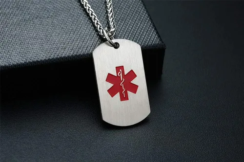 Vista 53 de VNOX Collar con colgante personalizado de acero inoxidable con grabado personalizado para identificación de alerta médica de emergencia para hombres