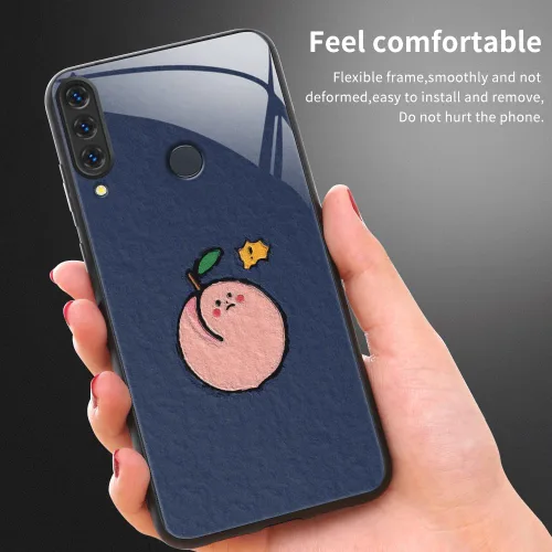 Vista 7 de Funda delgada compatible con Huawei P30 Lite, vidrio templado y TPU suave, funda protectora a prueba de golpes de frutas a prueba de golpes para Azul