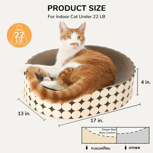 Vista 4 de FUKUMARU Cama rascador de cartón para gatos, almohadilla 2 en 1 para rascar gatos, tabla de rascar ovalada para interiores, cuenco rascador
