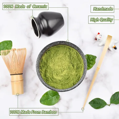 Vista 7 de Juego de batidor de matcha, juego de té Matcha incluido cuenco matcha, batidor de bambú matcha, cuchara, soporte para batidor de matcha, soporte