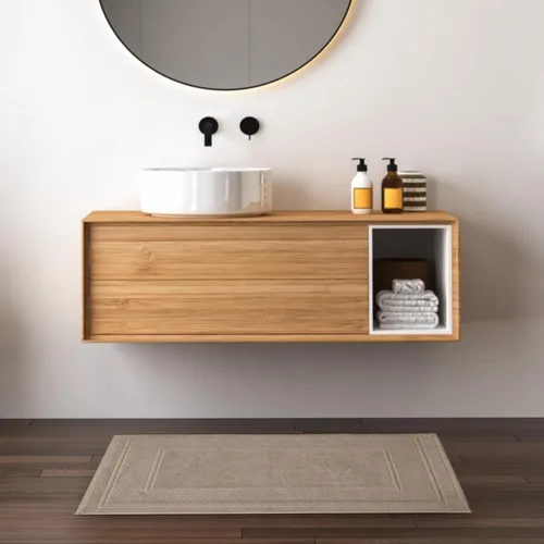 Vista 4 de Avalon Towels Juego de 2 tapetes de baño absorbentes 100% algodón, color beige, tapetes de baño de secado rápido para baños (22 x 34 pulgadas)