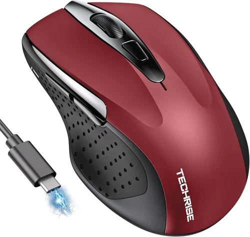 Vista 9 de TechRise Ratón Bluetooth (BT5.0/3.0 y 2.4G) Ratón inalámbrico recargable, seguimiento óptico de 4800 DPI, 6 DPI ajustables, 2.4GHz con receptor USB