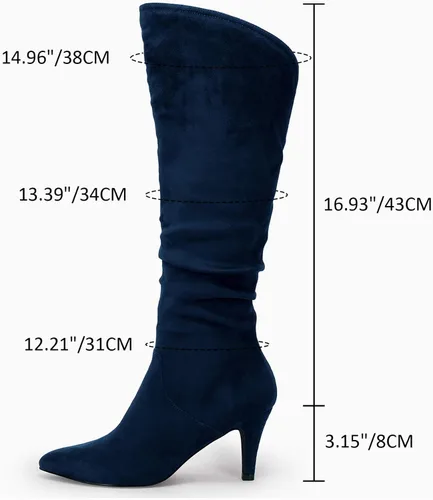 Vista 4 de Coutgo Botas altas hasta la rodilla para mujer, con tacón ancho de pantorrilla, puntera puntiaguda, botas largas para invierno