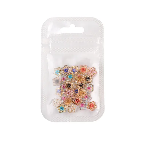 Vista 9 de 50 dijes de uñas acrílicas 3D coloridas con borde dorado, resina esmaltada, para uñas, pétalos, arte de uñas, dijes florales para mujer, arte de uñas