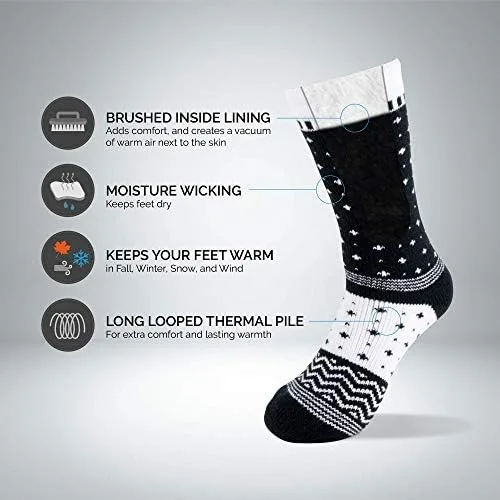 Vista 4 de HOT FEET 2 Pack Warm Cozy Thermal Socks for Women - Thick Insulated Crew for Cold Winter Weather