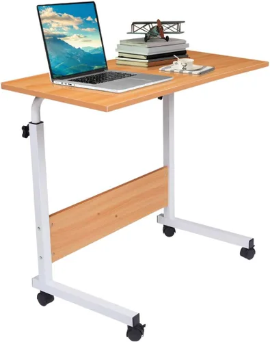 Vista 11 de Carrito de escritorio para computadora móvil, mesa para laptop de altura ajustable con ruedas, soporte rodante, mesa auxiliar para sofá, cama Negro