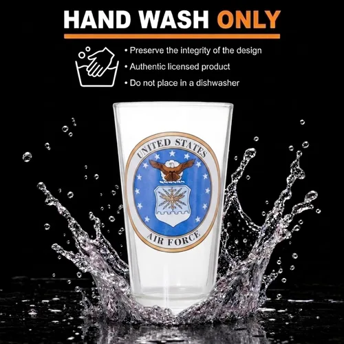 Vista 5 de Artisan Owl Vaso de pinta con emblema de la Fuerza Aérea de los Estados Unidos, con licencia oficial, 16 onzas, vidrio, fabricado en los Estados