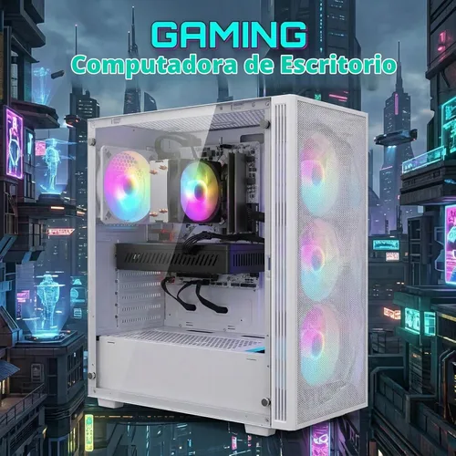 Vista 4 de STGAubron Computadora de Escritorio Gaming PC, AMD Ryzen 5 5600GT hasta 4.6G, Radeon RX 6500 4G, 16G DDR4, 1T SSD, WiFi 6 y BT 5.2, Ventilador RGB