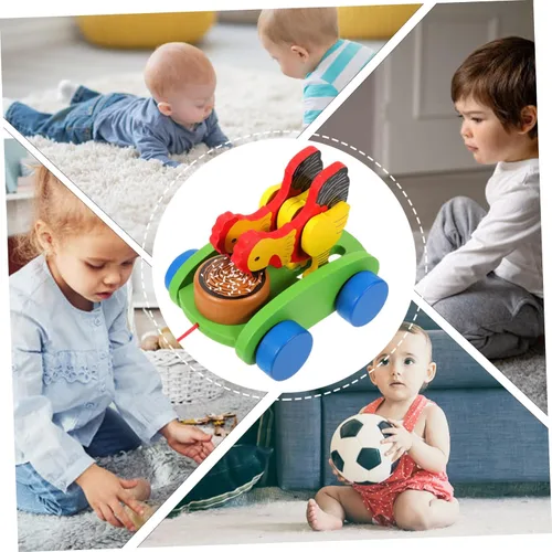 Vista 7 de Carro de madera educativo que tira del juguete Cognitive Developmental Push-Pull Animal con colores brillantes Material robusto